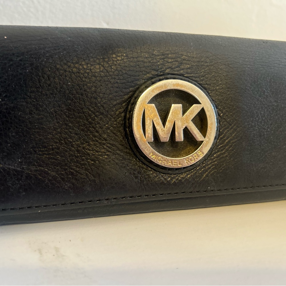 Michael Kors Black Leather Clutch with Silver Logo